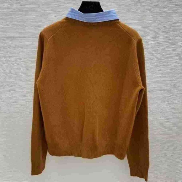 MIUMIU Letter Print Lapel Pullover Long Sleeve Cashmere Sweater for Women - Picture 3 of 4